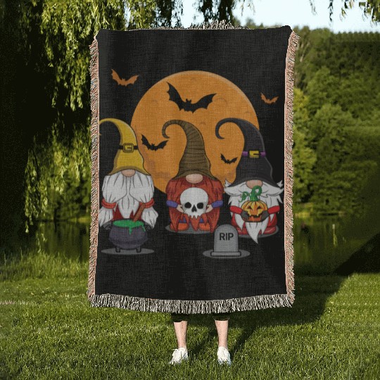 Halloween Gnomes Witch Cute Creepy Halloween Woven Blankets