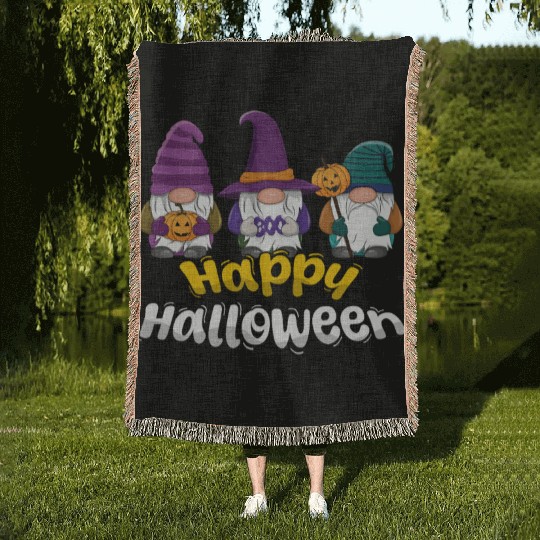 Happy Halloween Gnomes Cute Kawaii Woven Blankets