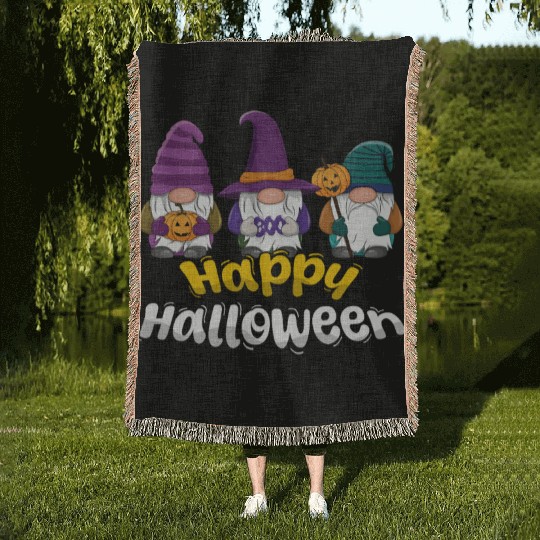 Happy Halloween Gnomes Cute Kawaii Woven Blankets