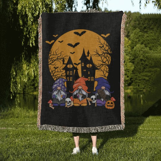 Halloween Three Gnomes Cute Creepy Halloween Woven Blankets