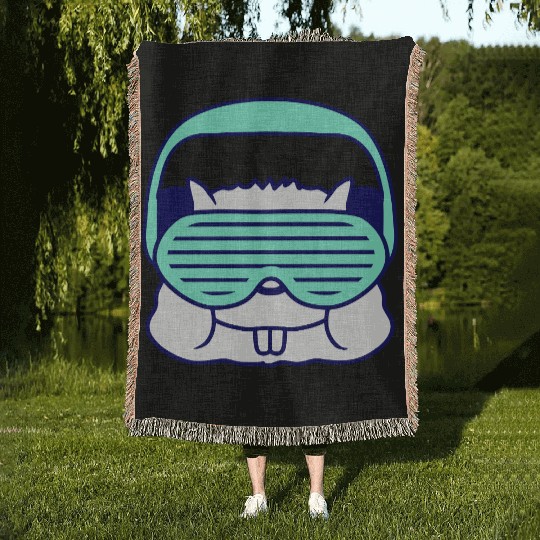 Cute DJ Hamster Party Animal Guinea Pig Pet Face Woven Blankets