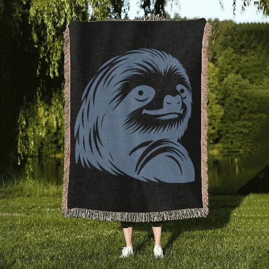 Thoughtful sloth face portrait silhouette Woven Blankets