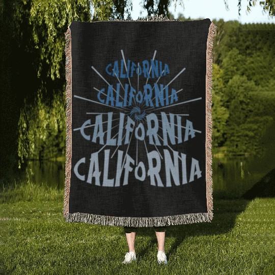 California West Coast Golden State Blue Graphic Woven Blankets