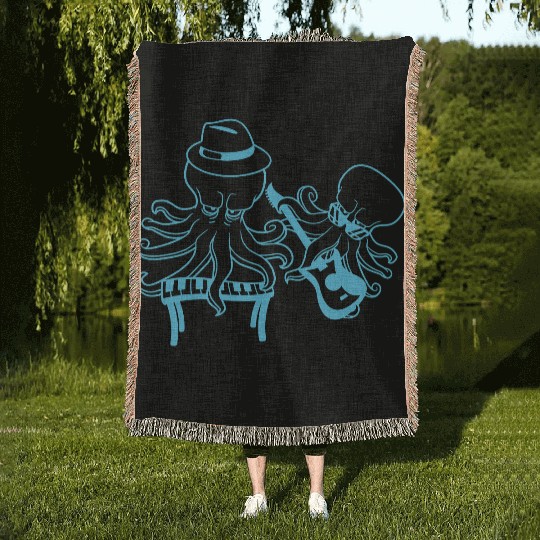 Two Octopus Kraken Squid Guitar Keyboard Band Team Woven Blankets