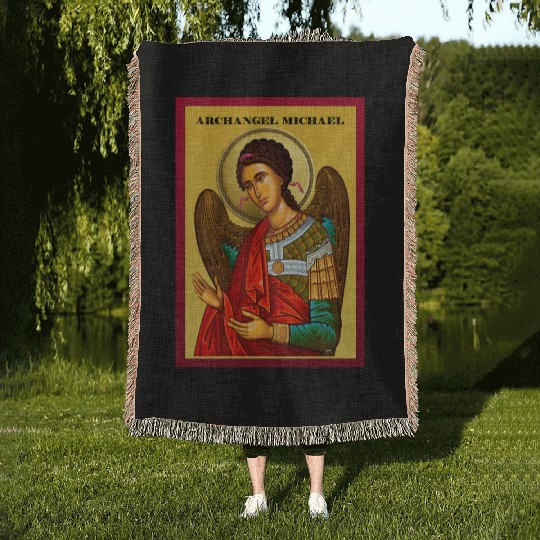 Archangel Michail Orthodox pray icon Woven Blankets