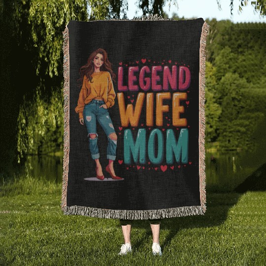 Retro Wife Mom Legend Vintage Mothers Day Mother Woven Blankets