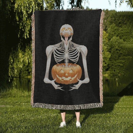 Heavy Metal Skeletons and Skulls Halloween Art Woven Blankets