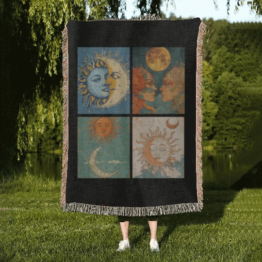 Moon and Sun Tarot Card Designed Look Woven Blankets