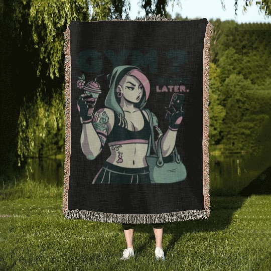 GYM MAYBE LATER -LADIES Woven Blankets