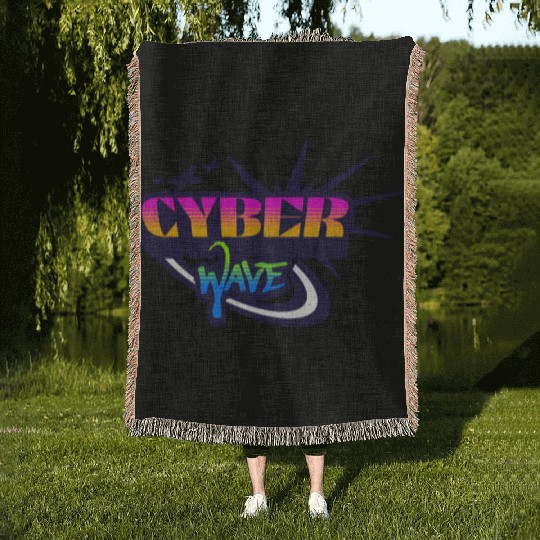 Cyber Wave - Neon Streetwear for Y2K fans Woven Blankets