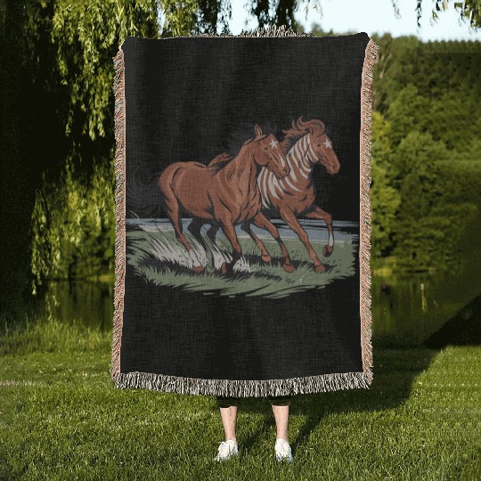 Wild Horses Native American Running Free Woven Blankets