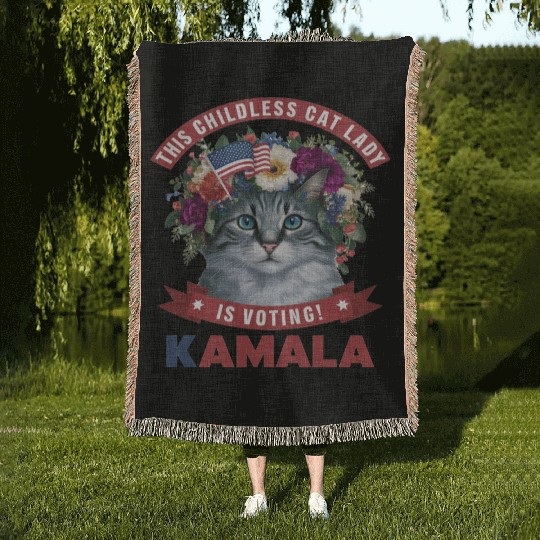 Childless Cat Lady is voting kamala Woven Blankets