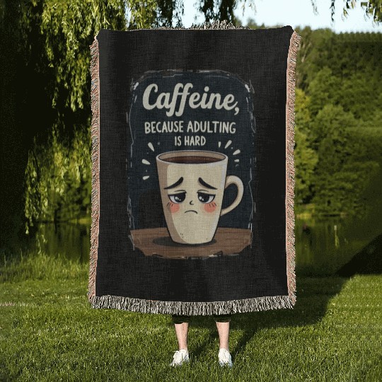 Caffeine Because Adulting Is Hard - Coffee Humor Woven Blankets