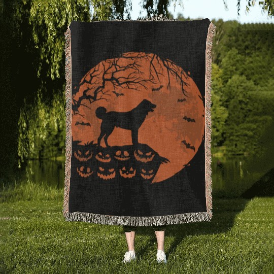 Anatolian Shepherd And Moon Halloween Dog Lover Woven Blankets