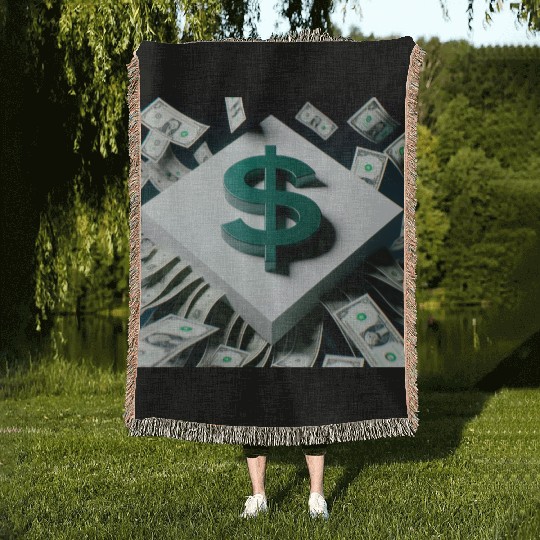 Money Sign Square Woven Blankets