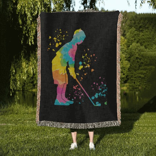 Golfer Colorsplash Kids Miniature Golf Woven Blankets