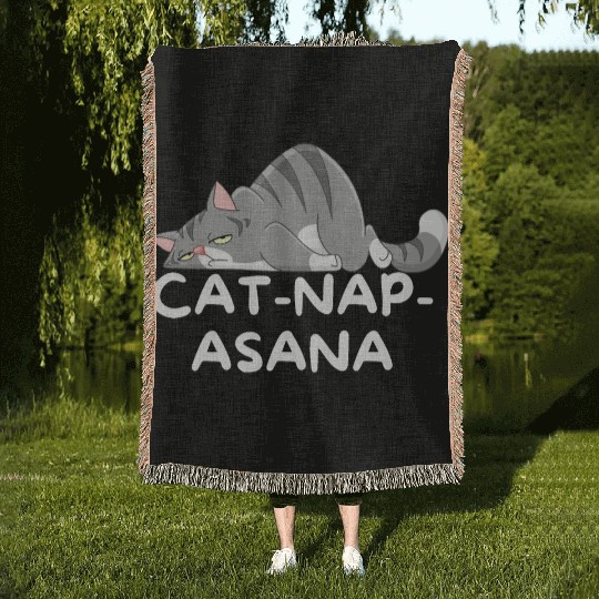 Funny Cat-Nap-Asana sleeping yoga Woven Blankets