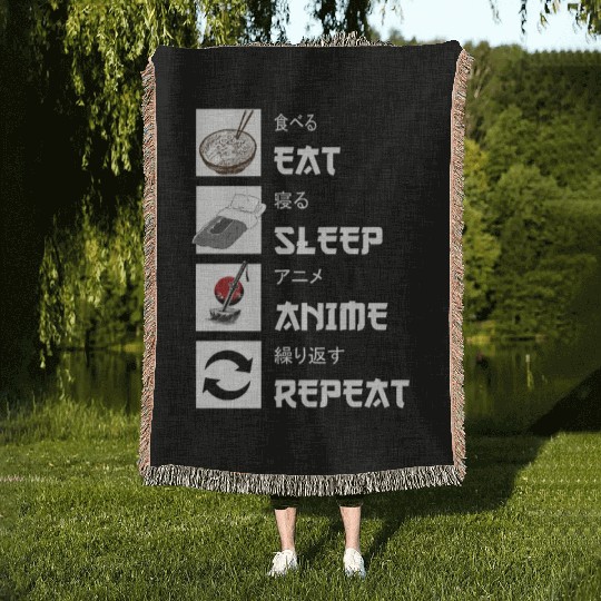 Eat sleep anime repeat manga Woven Blankets