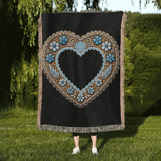 Gingerbread heart frame Tradition and love united Woven Blankets