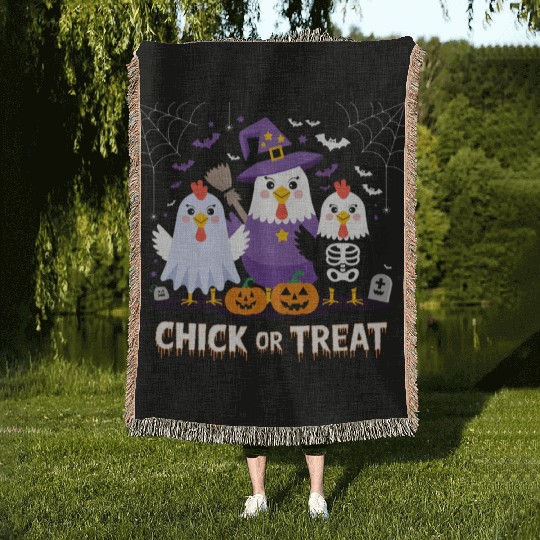 Chick or Treat Halloween Fun with Ghost, Witch, Woven Blankets