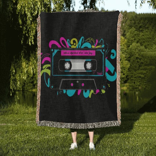 Retro Neon Cassette Tape with Vibrant Splash Woven Blankets