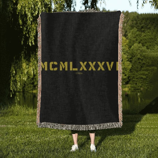 Roman numeral Year of birth Made in 1986 Woven Blankets