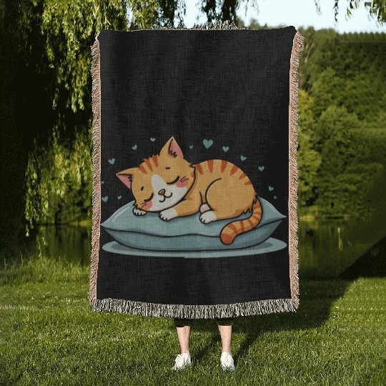 Cute Cat Nap Lover Funny Sleepy Naptime Humor Woven Blankets