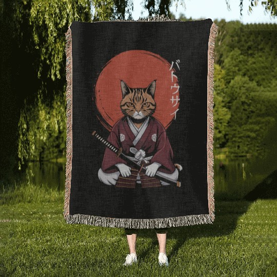 Neko Battousai Samurai Cat Classic Woven Blankets