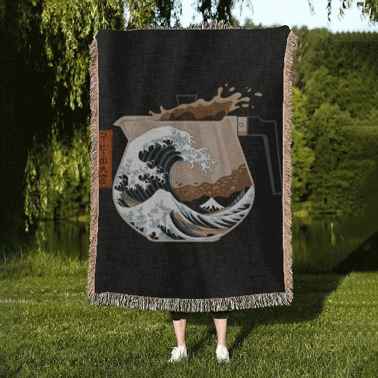 The Great Wave of Coffee Artistic Caffeine Lover Woven Blankets