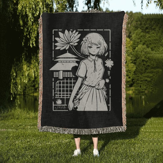 Japan: Sakura Girl Cartoon Woven Blankets
