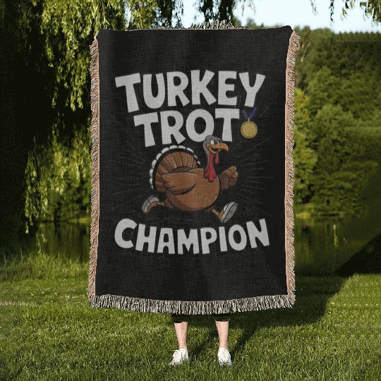 Funny Turkey Trot Running Thanksgiving Champion Woven Blankets