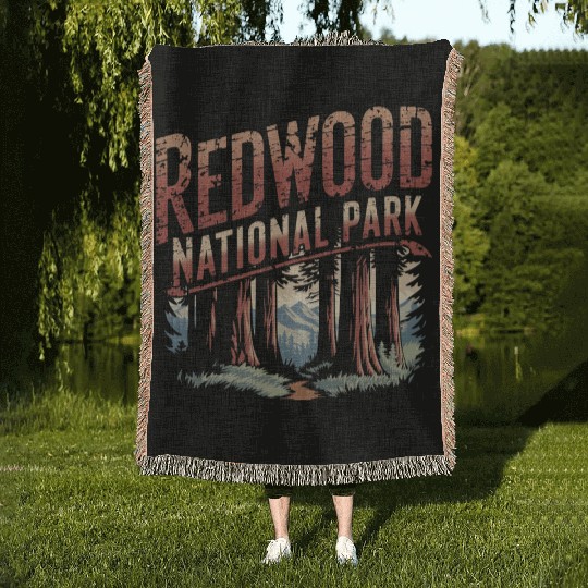 Redwood National park vintage Woven Blankets