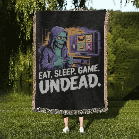 Zombie Gamer Eat Sleep Game Undead Halloween Woven Blankets