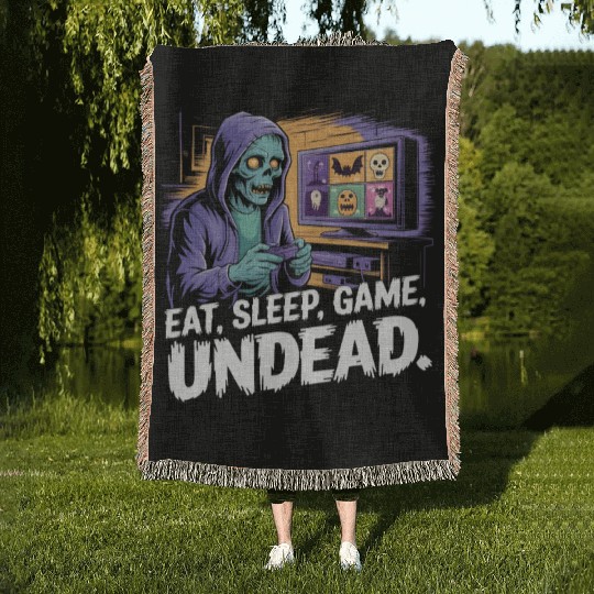 Zombie Gamer Eat Sleep Game Undead Halloween Woven Blankets