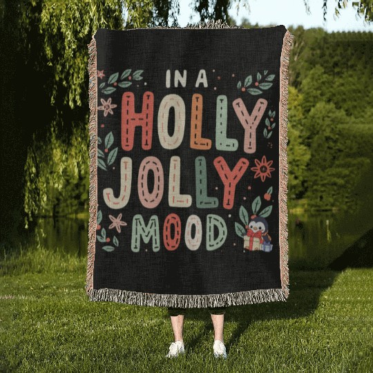 Holly Jolly Mood Woven Blankets