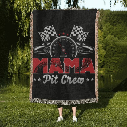 Mama Pit Crew RaceCar Birthday Party Racing Family Woven Blankets
