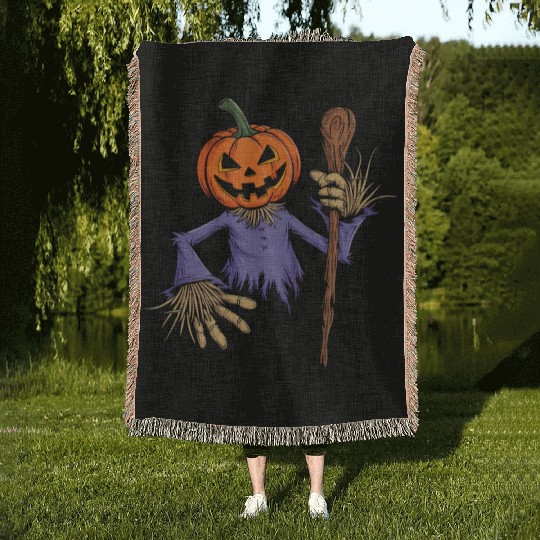 Spooky Halloween Scarecrow Woven Blankets