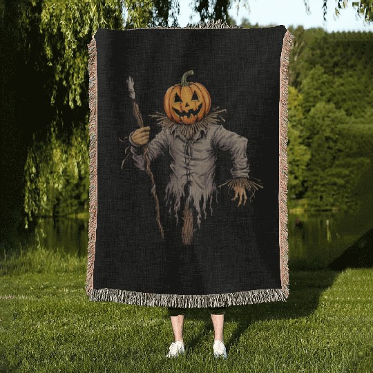 Spooky Halloween Scarecrow Woven Blankets