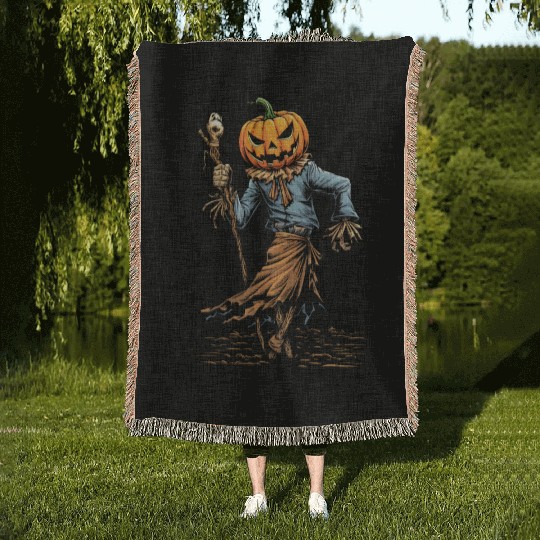Spooky Halloween Scarecrow Woven Blankets