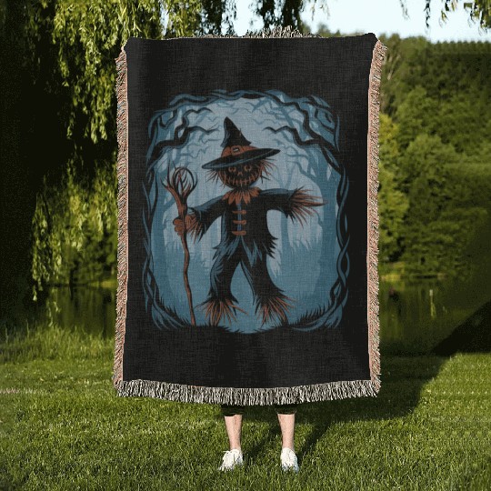 Spooky Halloween Scarecrow Woven Blankets