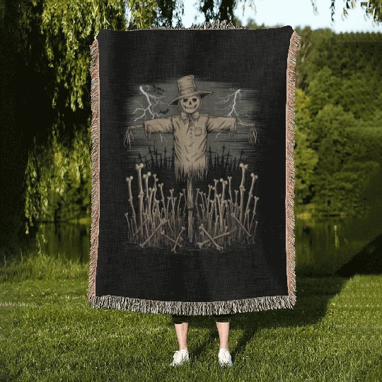 Spooky Halloween Scarecrow Woven Blankets