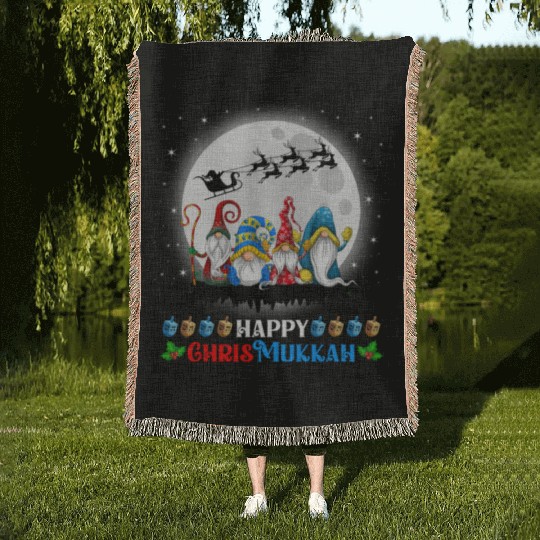 Happy Chrismukkah Gnomes Christmas Hanukkah Woven Blankets