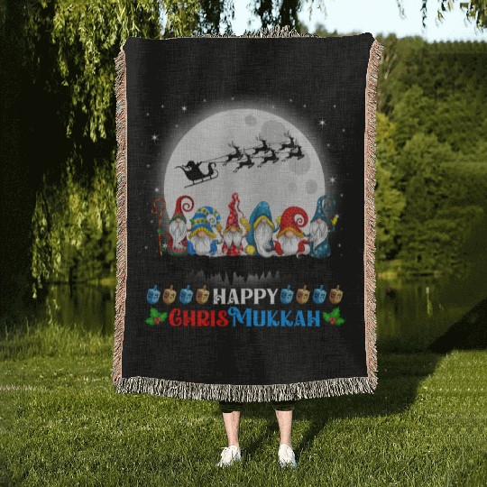 Happy Chrismukkah Gnomes Christmas Hanukkah Woven Blankets