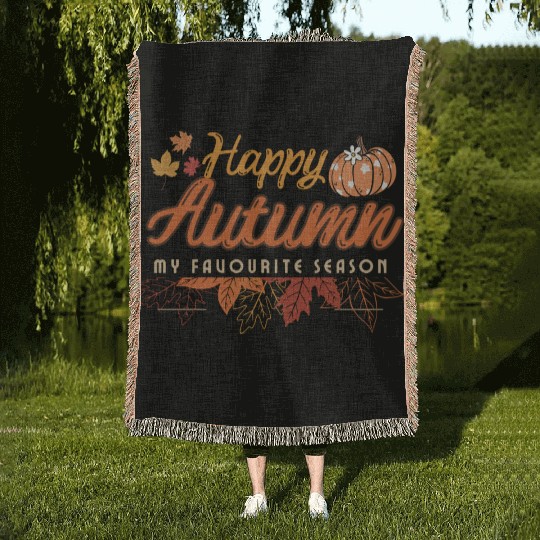 Happy Autumn design Woven Blankets