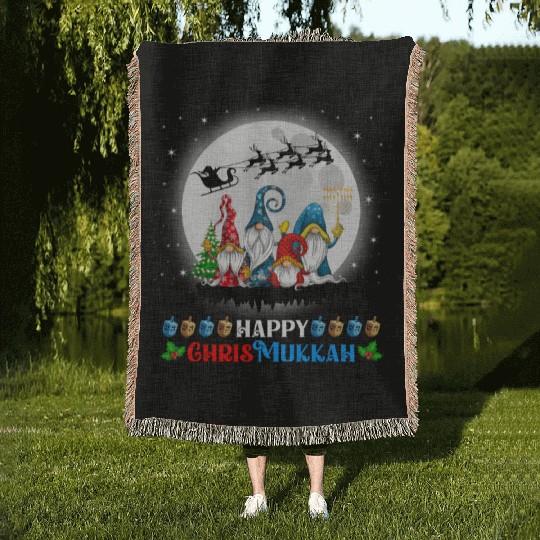 Happy Chrismukkah Gnomes Christmas Hanukkah Woven Blankets