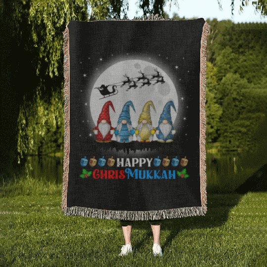 Happy Chrismukkah Gnomes Christmas Hanukkah Woven Blankets