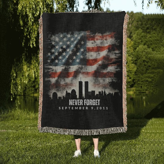 Never Forget September 11 2001 Memorial Day Flag Woven Blankets
