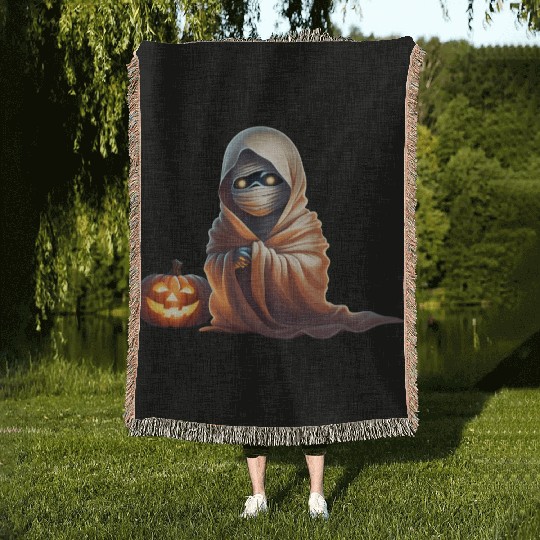 Little Mummy Sitting with Pumpkin Woven Blankets