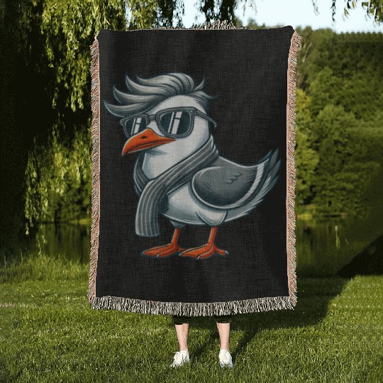 Cool seagull sunglasses summer North Sea Baltic Woven Blankets