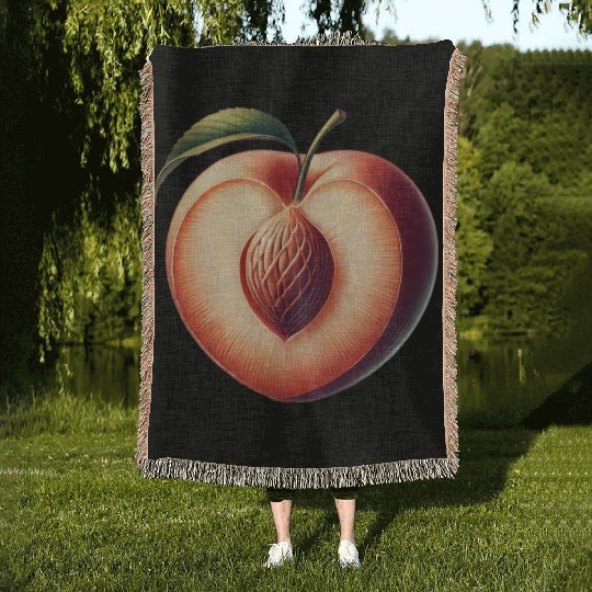 Peach in heart shape: beauty of fruit Woven Blankets